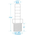 Seachoice Male Hose Barb, 5/16 In. With 1/4 In. Thread