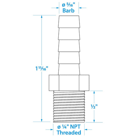 Seachoice Male Hose Barb, 5/16 In. With 1/4 In. Thread