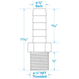 Seachoice Male Hose Barb, 3/8 In. With 1/4 In. Thread