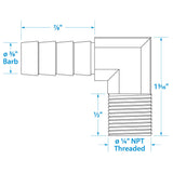 Seachoice 90-Degree Fuel Elbow, 3/8 In. With 1/4 In. Thread
