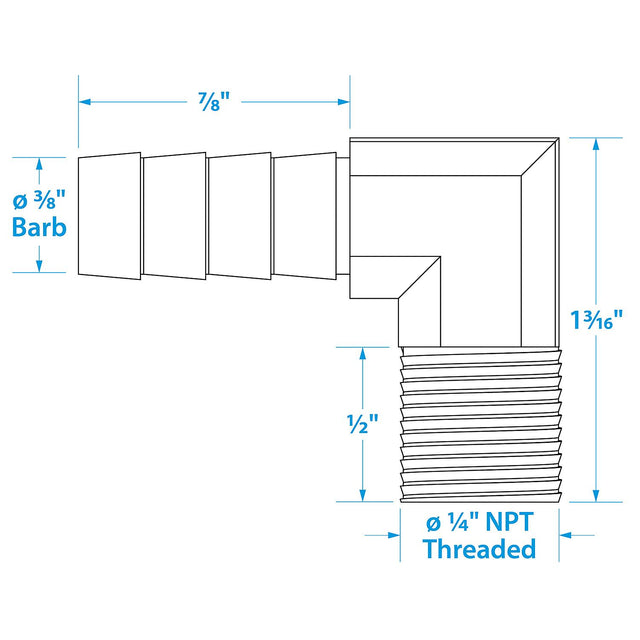 Seachoice 90-Degree Fuel Elbow, 3/8 In. With 1/4 In. Thread