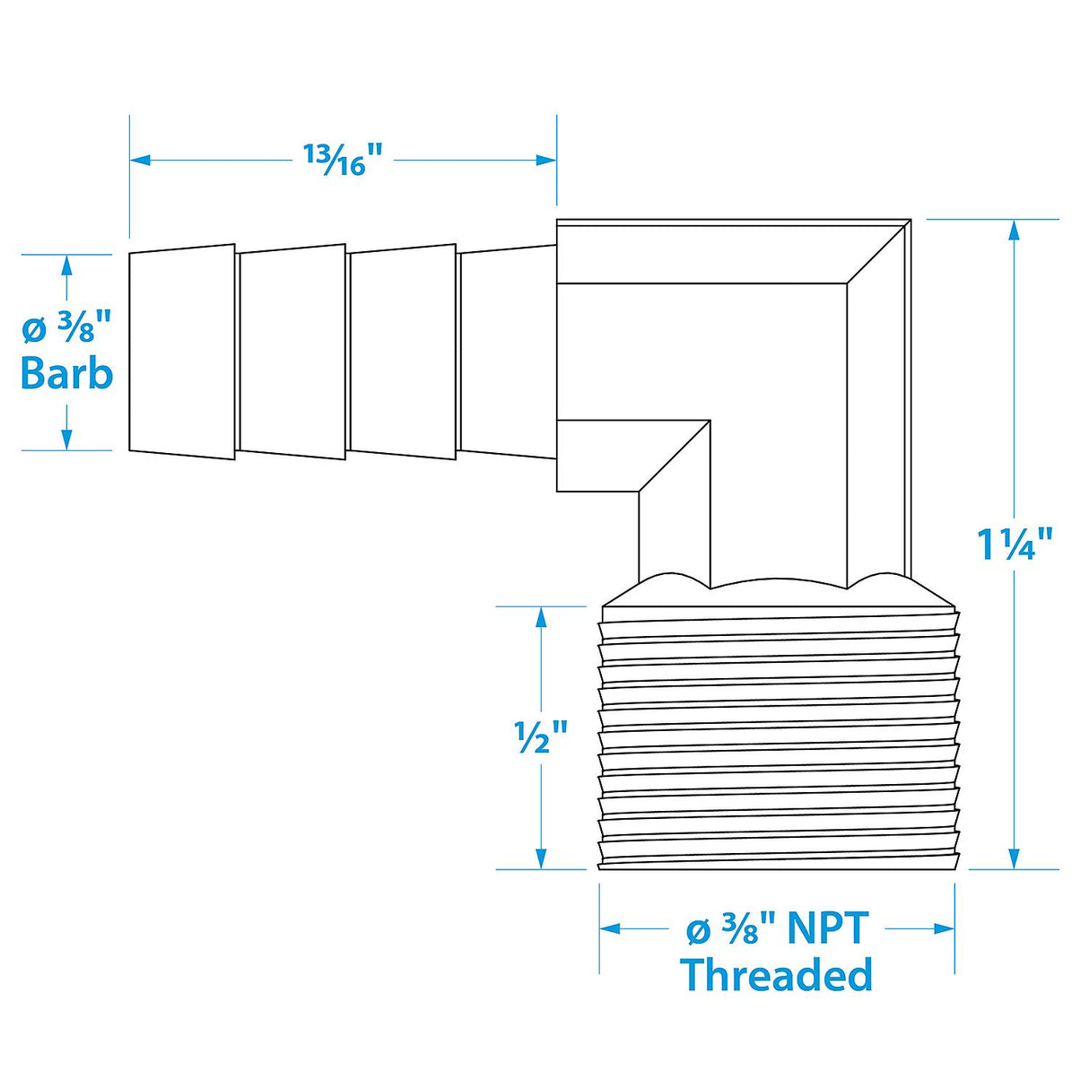 Seachoice 90-Degree Fuel Elbow, 3/8 In. With 3/8 In. Thread