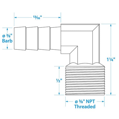 Seachoice 90-Degree Fuel Elbow, 3/8 In. With 3/8 In. Thread