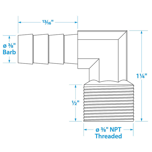 Seachoice 90-Degree Fuel Elbow, 3/8 In. With 3/8 In. Thread