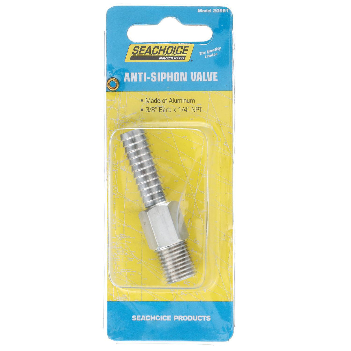 Seachoice Anti-Siphon Valve, 1/4 in. NPT, 3/8 in. Hose, Aluminum, Meets USCG Regulations