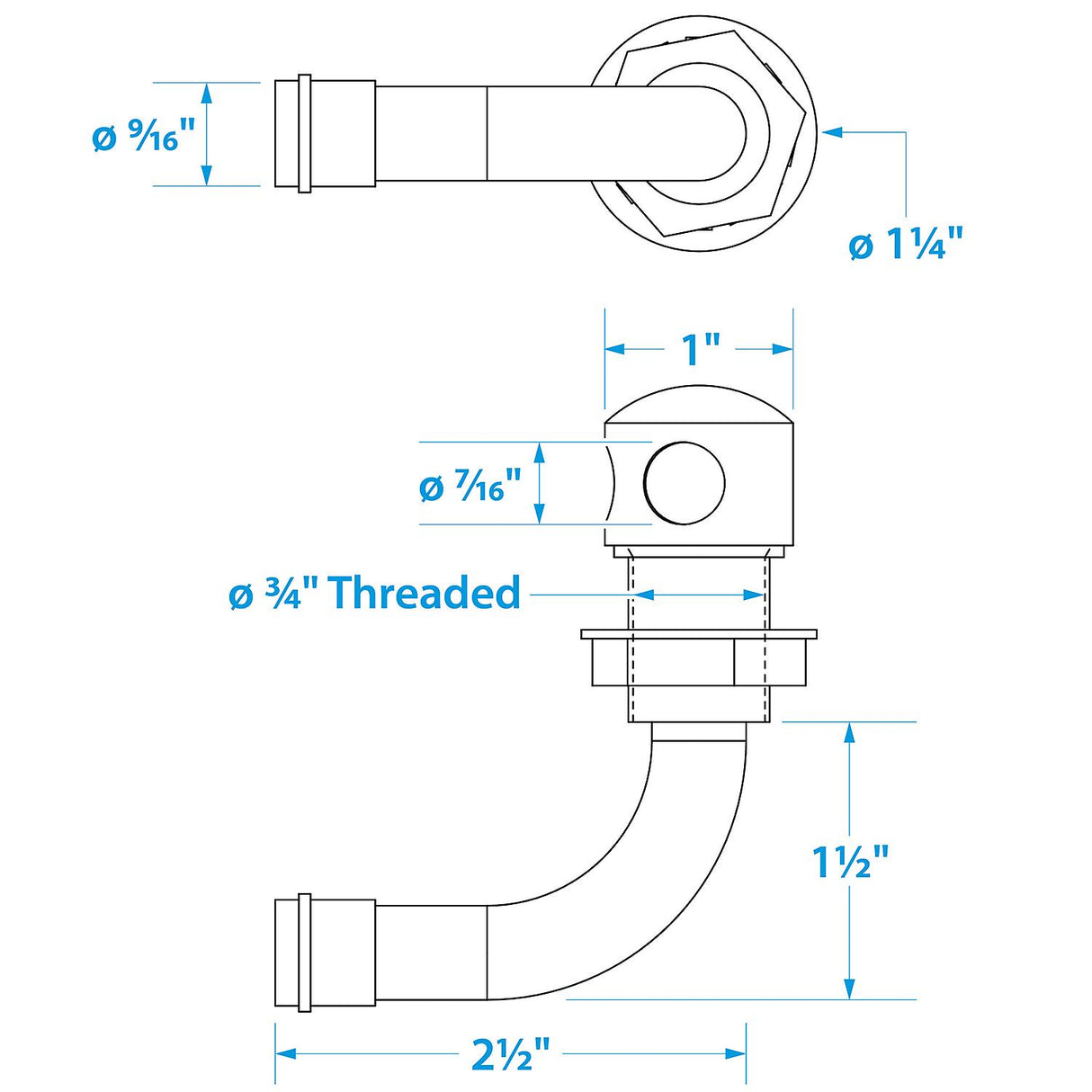 Seachoice Thru Hall Fuel Tank Vent, Chrome-Plated Brass, 5/8 in., 90 Degree