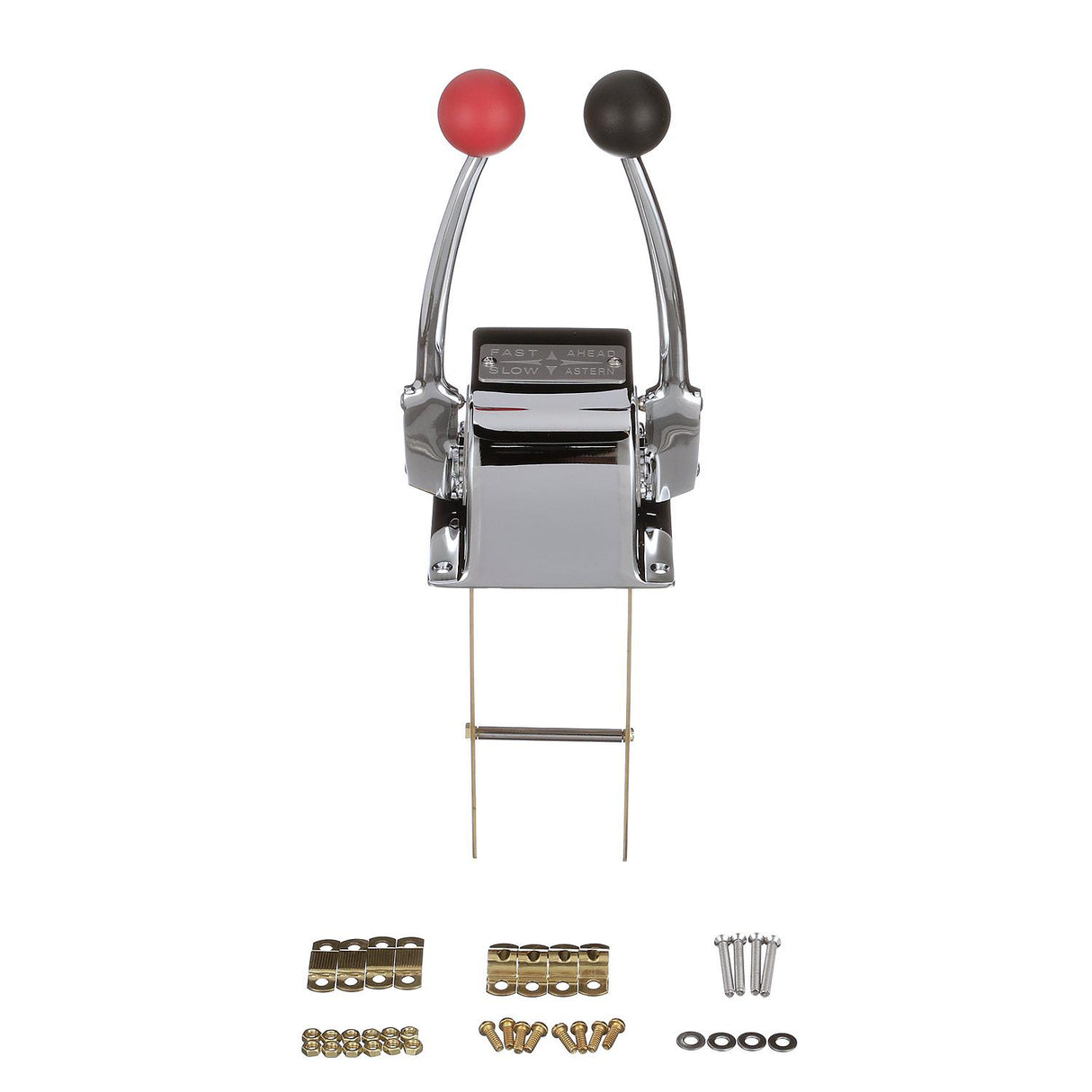 Seachoice Twin Lever Control, Chrome-Plated Brass, Red and Black Knobs, 8-5/16 In. Tall