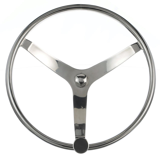 Seachoice 3 Spoke Sports Steering Wheel w/ Turning Knob, Fits 3/4 In. Tapered Shaft, 15.5 In. Diameter