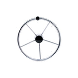Seachoice 5-Spoke Destroyer Steering Wheel w/ Turning Knob, Stainless Steel, Black Center Cap
