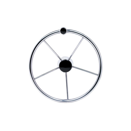 Seachoice 5-Spoke Destroyer Steering Wheel w/ Turning Knob, Stainless Steel, Black Center Cap