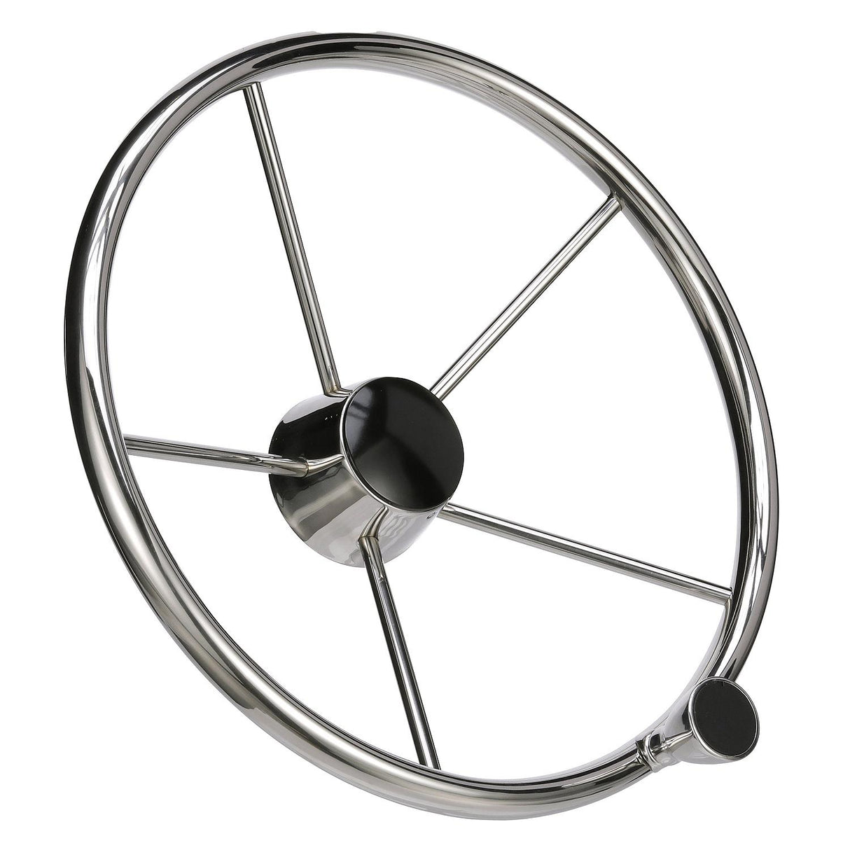 Seachoice 5-Spoke Destroyer Steering Wheel w/ Turning Knob, Stainless Steel, Black Center Cap