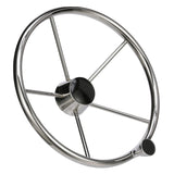 Seachoice 5-Spoke Destroyer Steering Wheel w/ Turning Knob, Stainless Steel, Black Center Cap