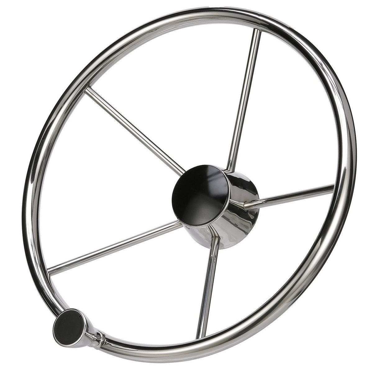 Seachoice 5-Spoke Destroyer Steering Wheel w/ Turning Knob, Stainless Steel, Black Center Cap