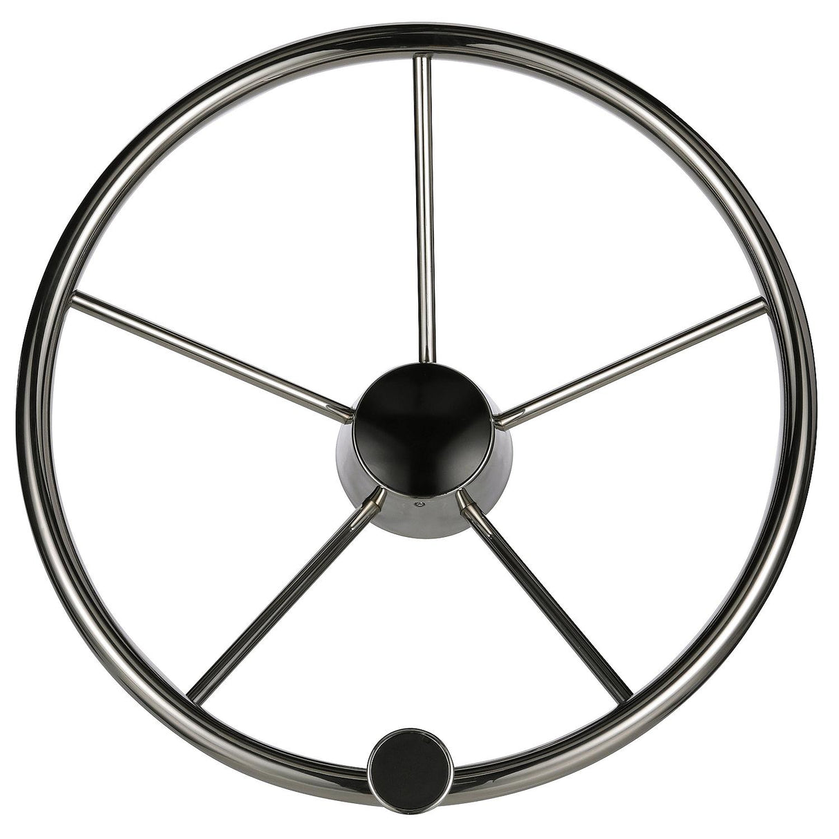 Seachoice 5-Spoke Destroyer Steering Wheel w/ Turning Knob, Stainless Steel, Black Center Cap