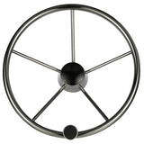 Seachoice 5-Spoke Destroyer Steering Wheel w/ Turning Knob, Stainless Steel, Black Center Cap