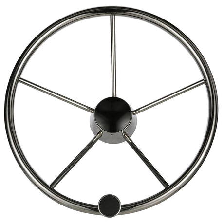 Seachoice 5-Spoke Destroyer Steering Wheel w/ Turning Knob, Stainless Steel, Black Center Cap