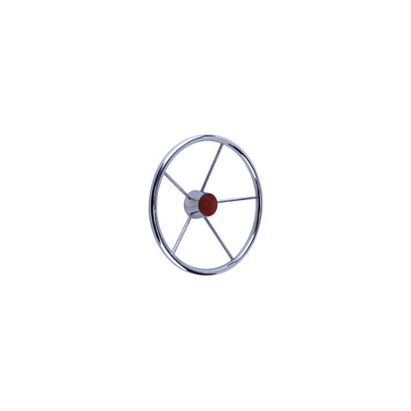 Seachoice 5-Spoke Destroyer Steering Wheel, Stainless Steel, Genuine Teak Center Cap
