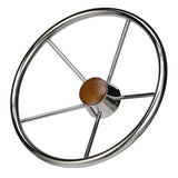 Seachoice 5-Spoke Destroyer Steering Wheel, Stainless Steel, Genuine Teak Center Cap
