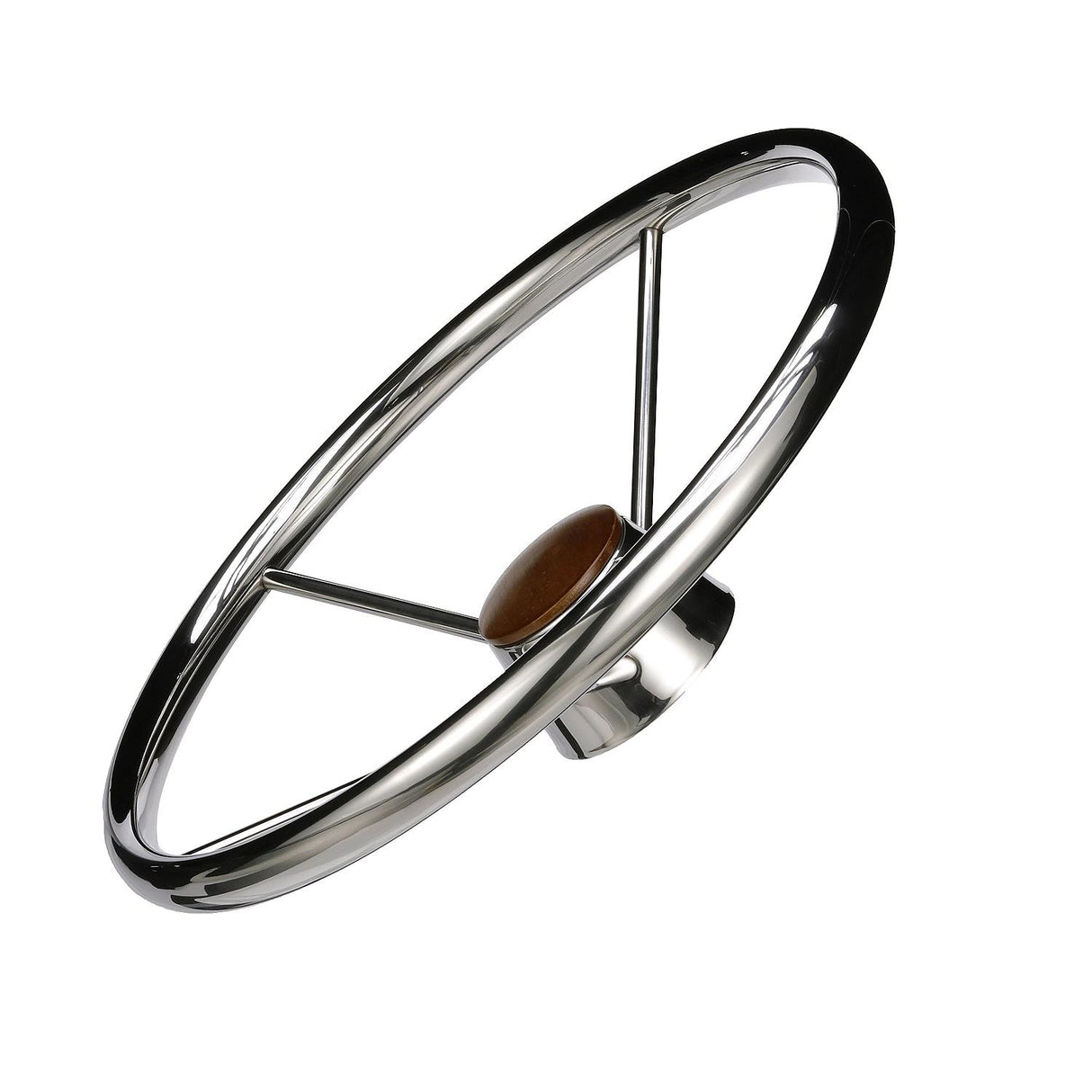Seachoice 5-Spoke Destroyer Steering Wheel, Stainless Steel, Genuine Teak Center Cap