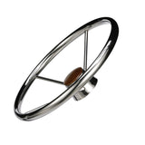 Seachoice 5-Spoke Destroyer Steering Wheel, Stainless Steel, Genuine Teak Center Cap