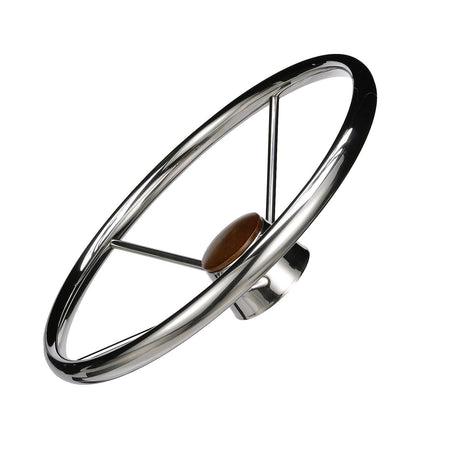 Seachoice 5-Spoke Destroyer Steering Wheel, Stainless Steel, Genuine Teak Center Cap