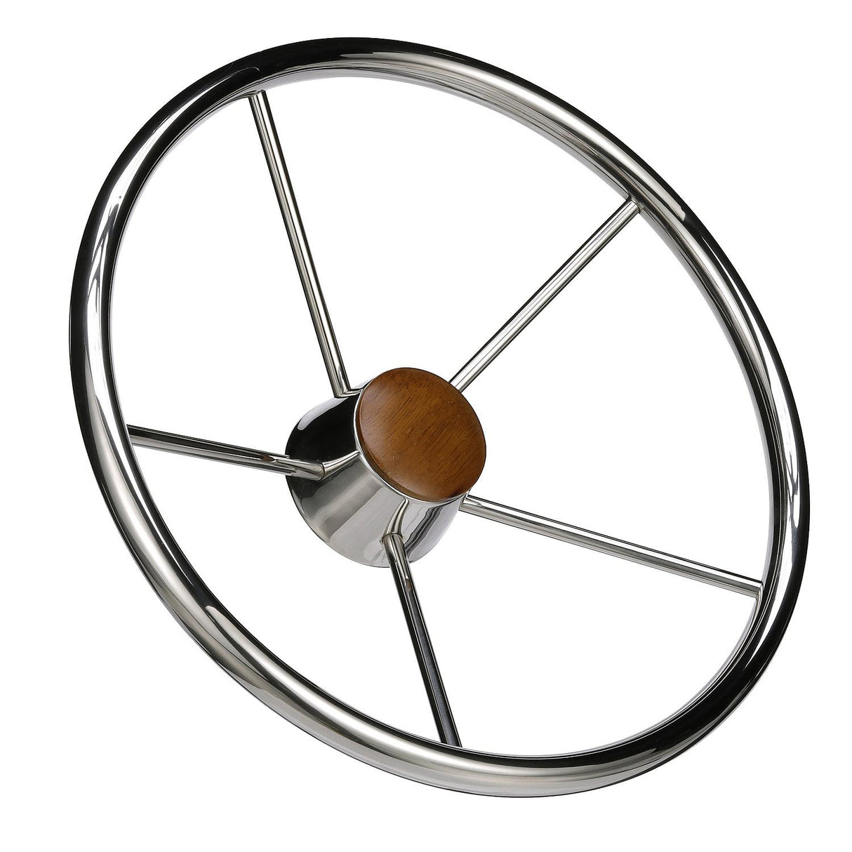 Seachoice 5-Spoke Destroyer Steering Wheel, Stainless Steel, Genuine Teak Center Cap