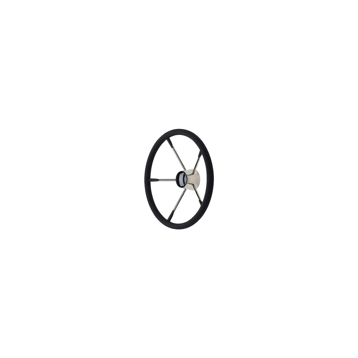 Seachoice 5-Spoke Destroyer Steering Wheel w/ Permanent Foam Grip, Stainless Steel, Black Center Cap