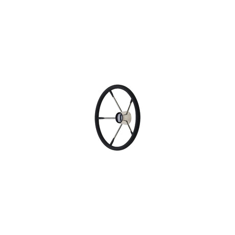 Seachoice 5-Spoke Destroyer Steering Wheel w/ Permanent Foam Grip, Stainless Steel, Black Center Cap