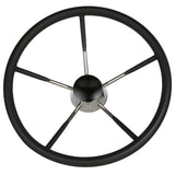 Seachoice 5-Spoke Destroyer Steering Wheel w/ Permanent Foam Grip, Stainless Steel, Black Center Cap
