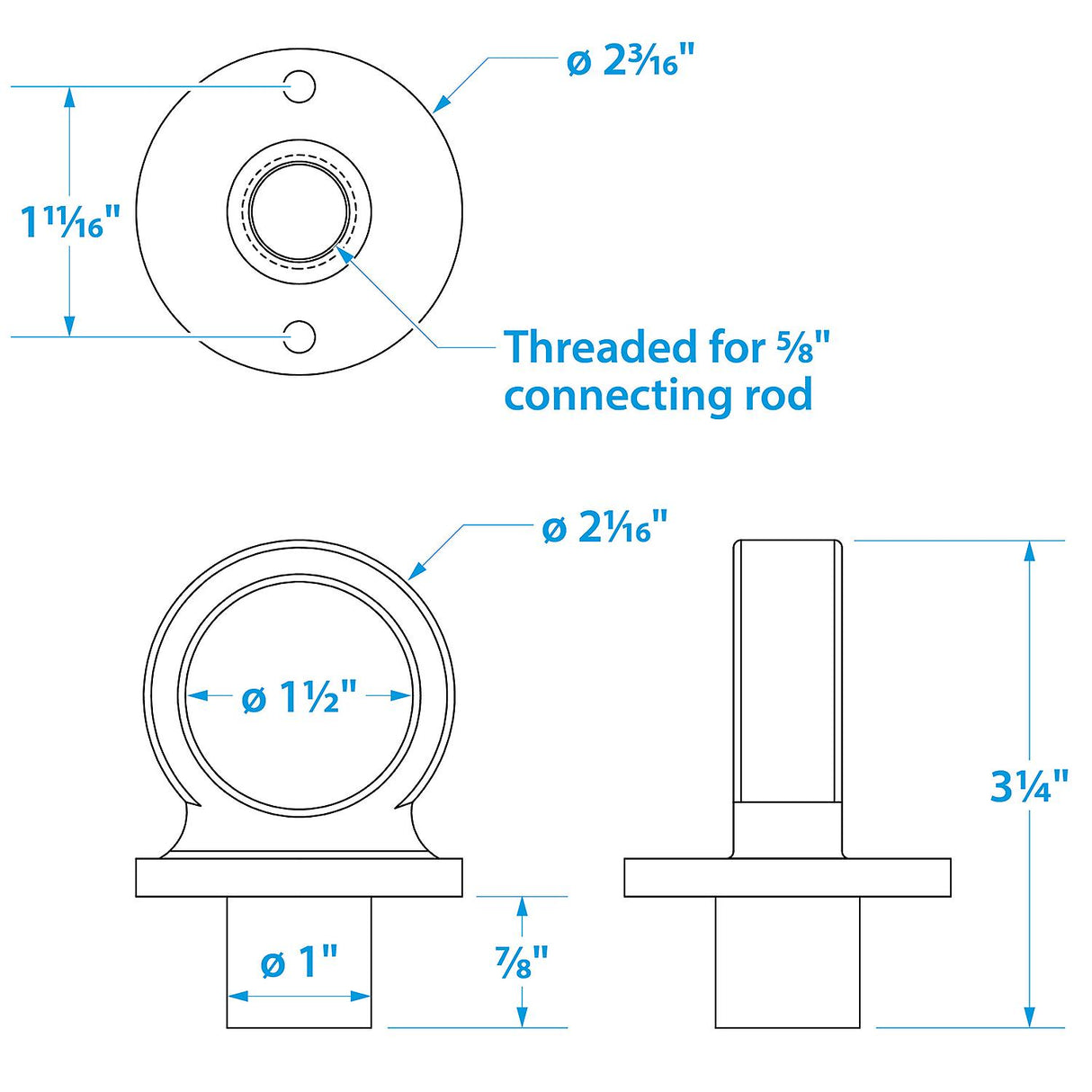 Seachoice 316 Stainless Steel Lifting Eye Without Cleat, 1-1/2 in. ID Ring Eye
