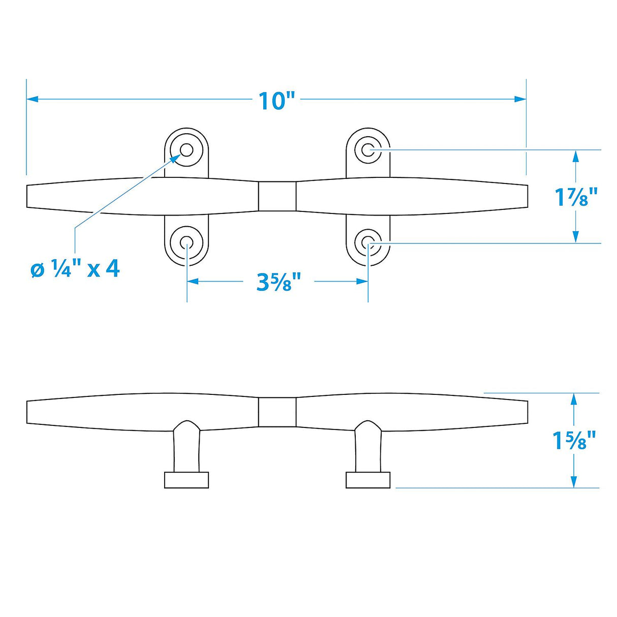 Seachoice 316 Stainless Steel Hollow Base Yacht Cleat, 10 In. Long