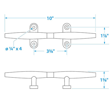 Seachoice 316 Stainless Steel Hollow Base Yacht Cleat, 10 In. Long