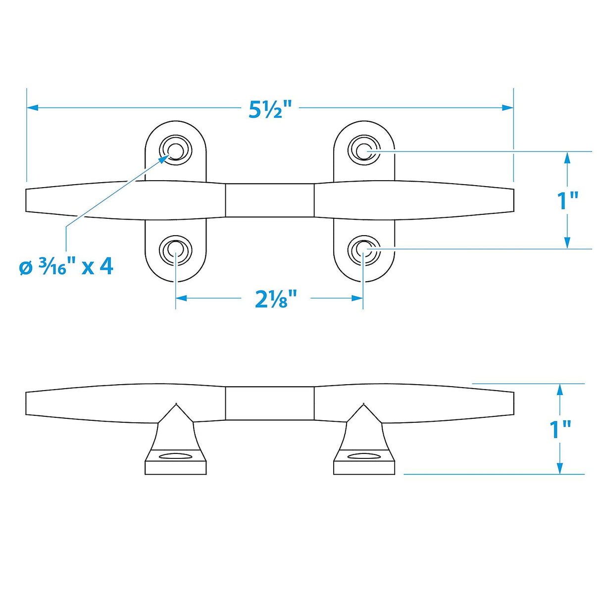 Seachoice Hollow Base Yacht Cleat, Chrome-Plated Cast Brass, 5-1/2 In. Long