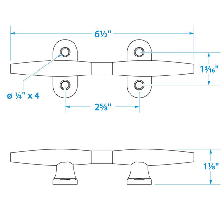 Seachoice Hollow Base Yacht Cleat, Chrome-Plated Cast Brass, 6-1/2 In. Long