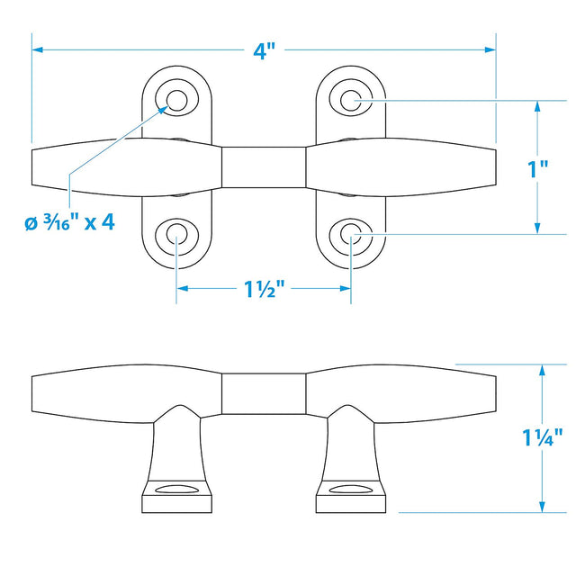 Seachoice Hollow Base Cleat, Chrome-Plated Zinc, 4 in. Long