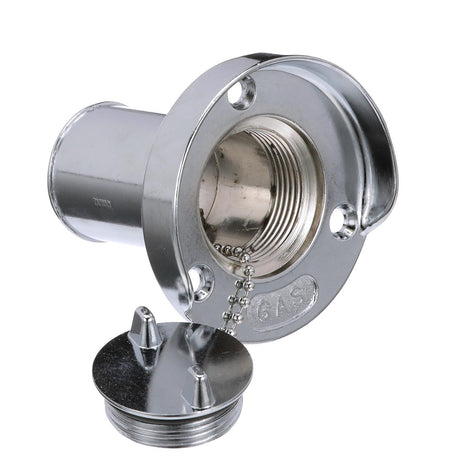 Seachoice Deck Mount Gas Fill Plate w/ Cap, Chrome-Plated Zinc, Includes Rubber Gasket and Beaded Chain Cap Tether