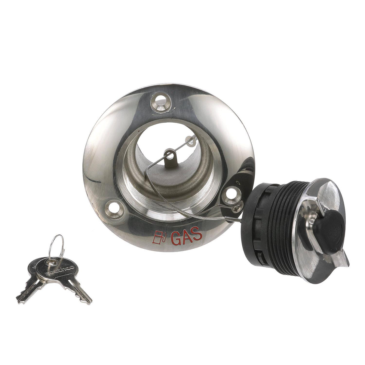 Seachoice 32051 Deck Mount Gas Fill Plate w/ Locking Cap, Cast 316 Stainless Steel, Includes 2 Keys