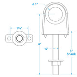 Seachoice 33531 Single Shank Bow Eye for Tow Lines or Boat Trailer Winch Hook, 3 in. Shank, 1 in. Eye Diameter