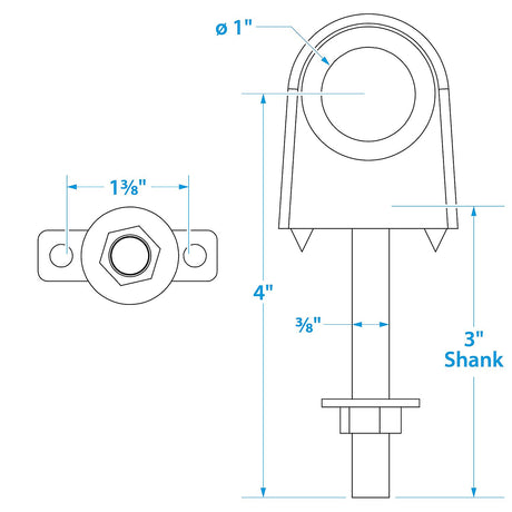 Seachoice 33531 Single Shank Bow Eye for Tow Lines or Boat Trailer Winch Hook, 3 in. Shank, 1 in. Eye Diameter
