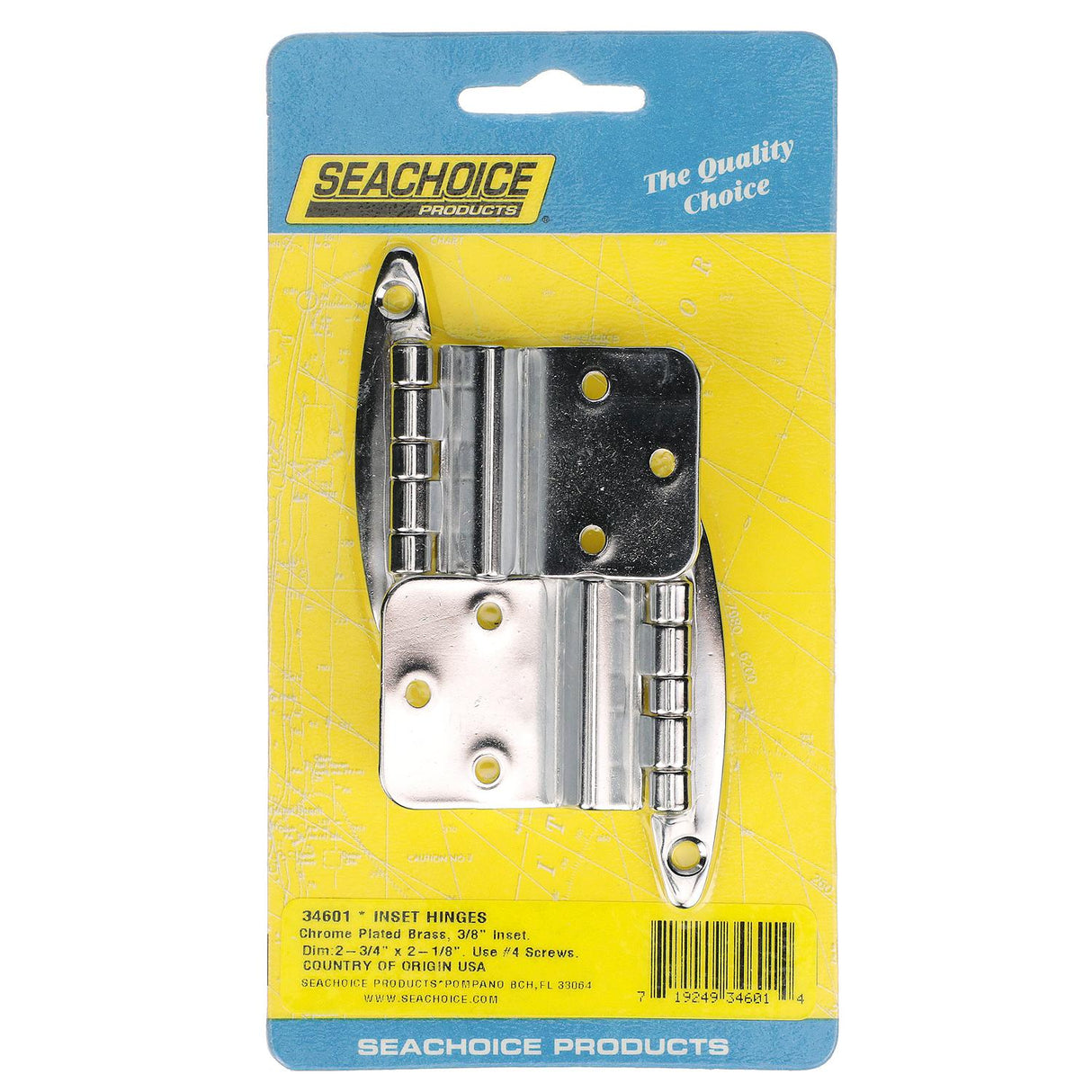 Seachoice Inset Hinges w/ 3/8 in. Inset, Chrome-Plated Brass, 2-3/4 in. X 2-1/8 in., Pack of 2