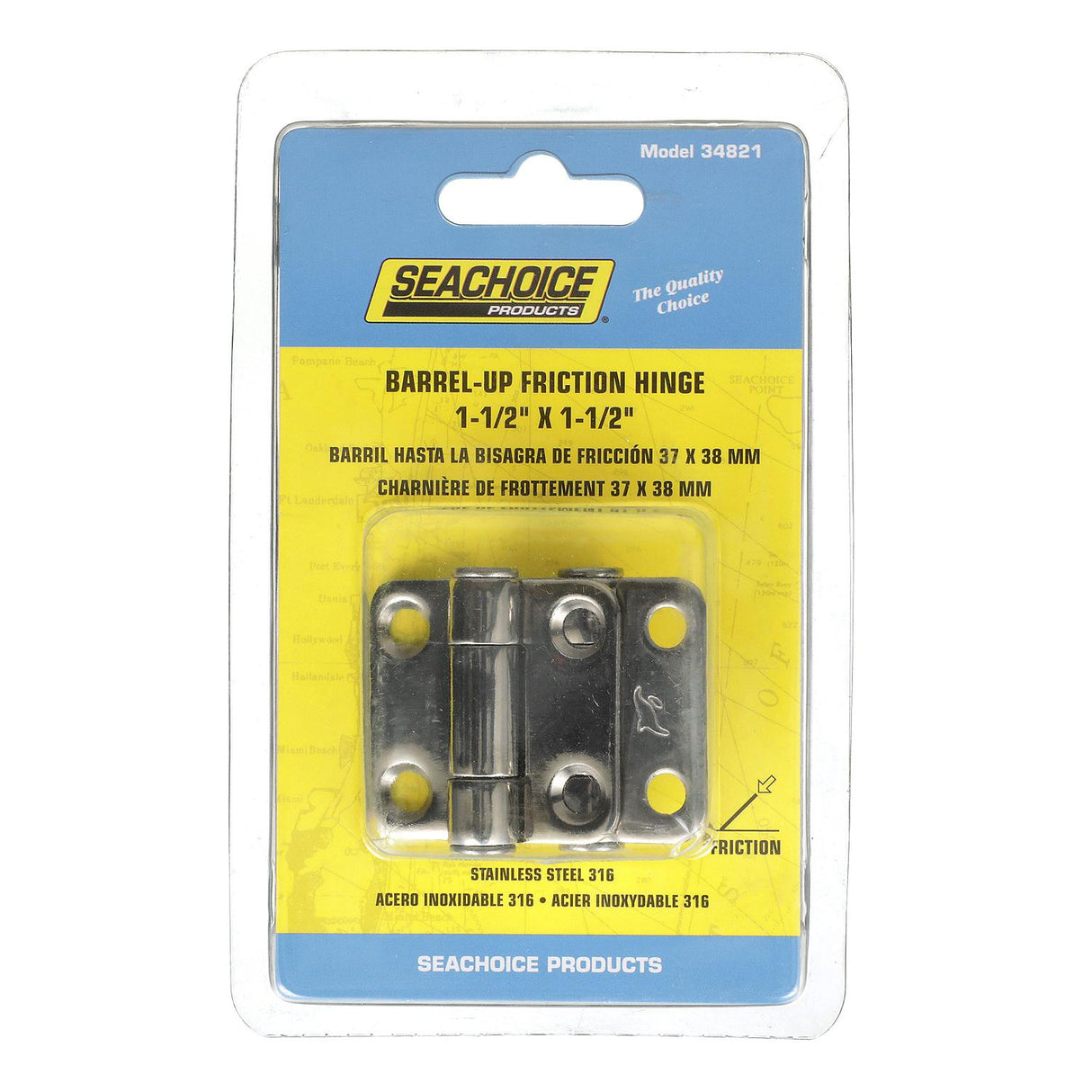 Seachoice 34821 Barrel-Up Friction Hinge, 316 Stainless Steel, 1-1/2 In. X 1-1/2 In., 1 Pair