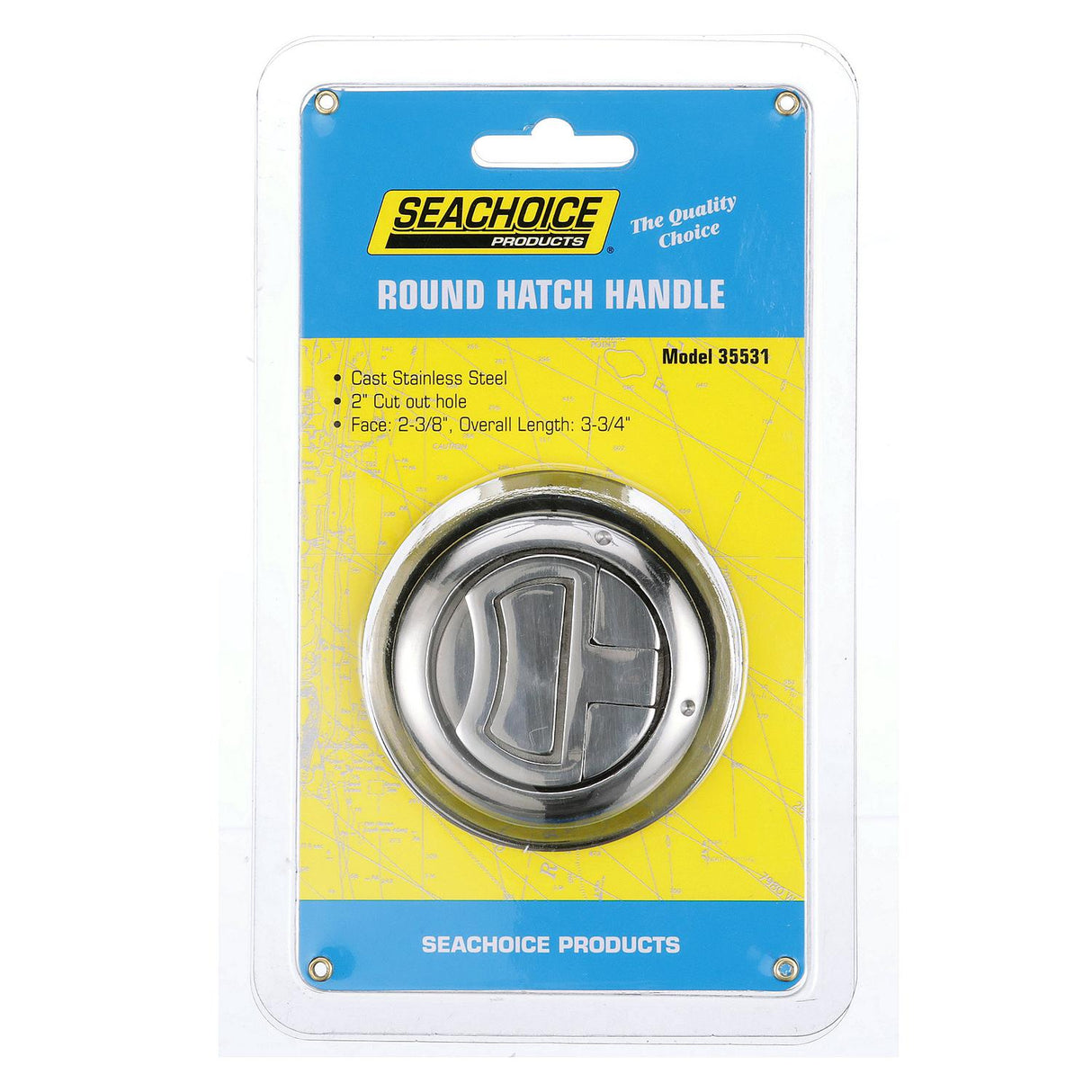 Seachoice Round Non-Locking Hatch Handle, 2-3/8 Diameter, Cast Stainless Steel, Requires 2 in. Cutout