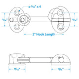 Seachoice Chrome-Plated Cast Brass 2 in. Marine Cabin Door Hook w/ #6 Fastener