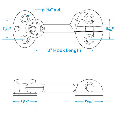 Seachoice Chrome-Plated Cast Brass 2 in. Marine Cabin Door Hook w/ #6 Fastener