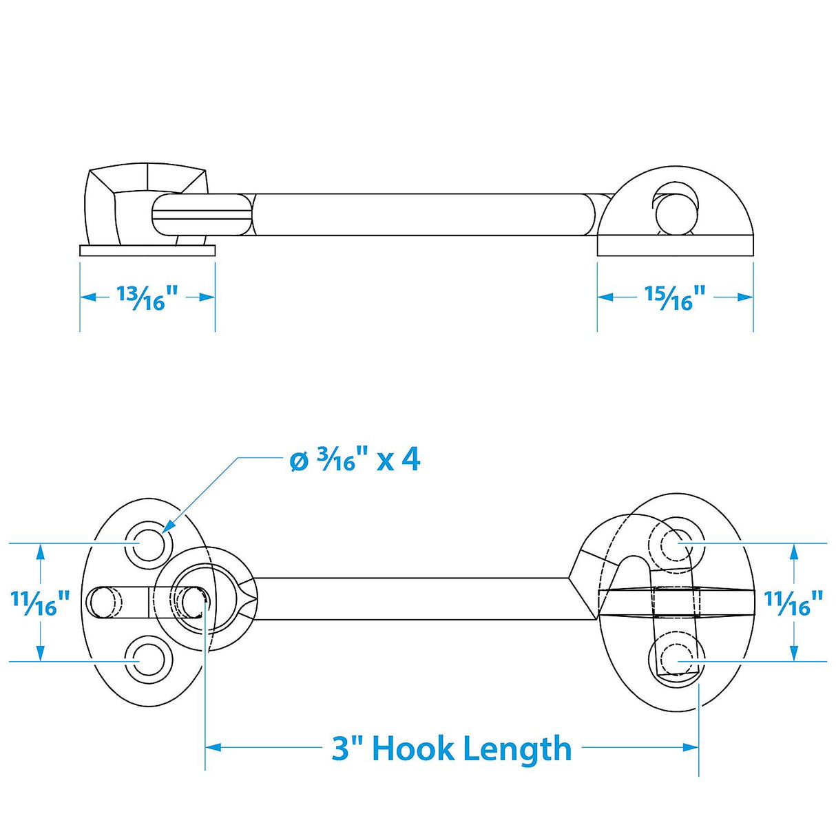 Seachoice Chrome-Plated Cast Brass 3 in. Marine Cabin Door Hook w/ #6 Fastener