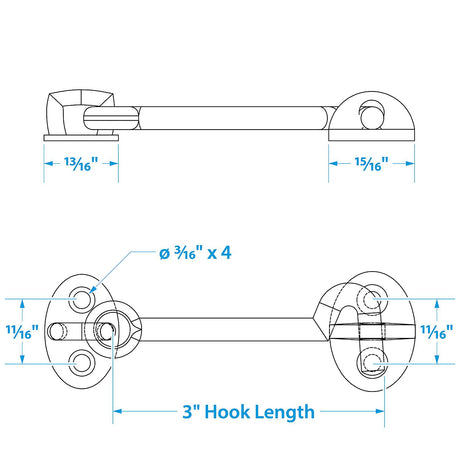 Seachoice Chrome-Plated Cast Brass 3 in. Marine Cabin Door Hook w/ #6 Fastener