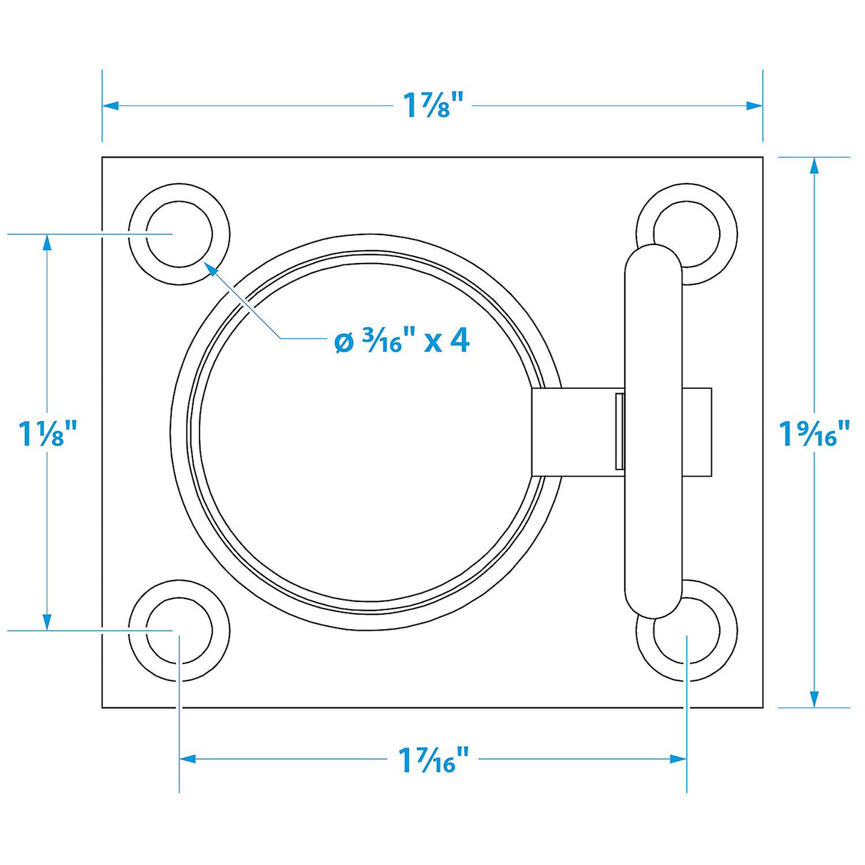 Seachoice Chrome-Plated Cast Brass Square Flush Hatch Ring Pull, 1-1/2 In. X 1-3/4 In.