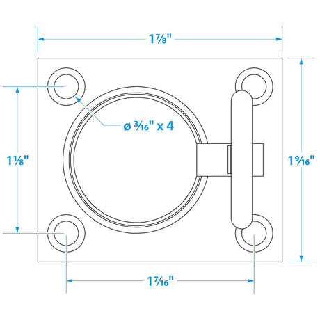 Seachoice Chrome-Plated Cast Brass Square Flush Hatch Ring Pull, 1-1/2 In. X 1-3/4 In.