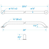 Seachoice Hand Rail, 24 in. Long, 304 Stainless Steel, Accepts 1/4-20 Bolts