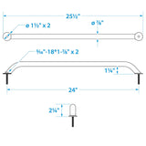 Seachoice Hand Rail w/ Studs, 24 In. Long, 304 Stainless Steel, 5/16-18 X 1-7/8 In. Studs
